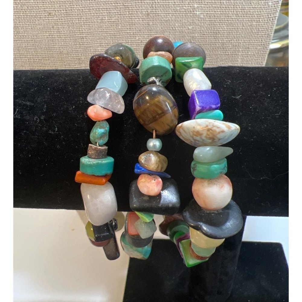 Multi-Gemstone Wire Bead And Chip Wrap Bracelet -- 23"